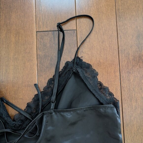 BLACK LACE DETAIL VINTAGE SATIN SLIP DRESS - Picture 3 of 3